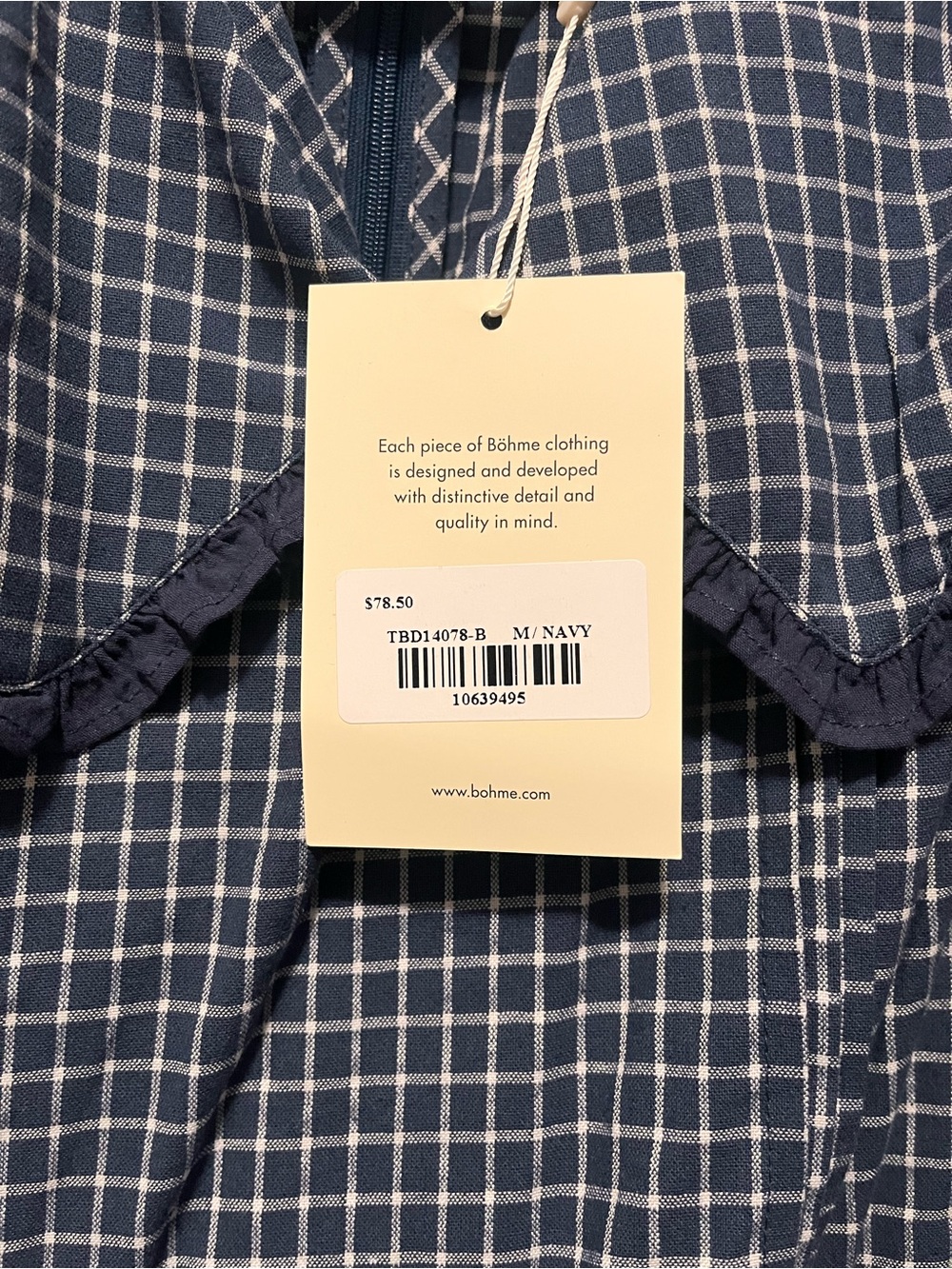 Bohme Navy Plaid Dress NWT - Picture 4 of 5